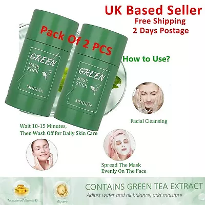 £8.47 • Buy 2Packs Green Tea Oil Control Clay Stick Mask Anti-acne Poreless Deep Cleanse UK