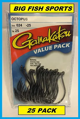 Gamakatsu #024 Octopus Nsb Value Pack 25 Hooks! New! Pick Your Size! • $15.98
