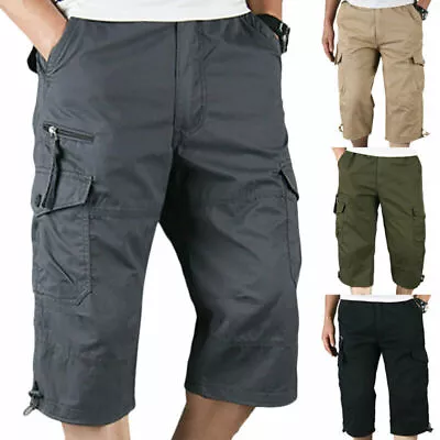 Men Casual 3/4 Long Length Shorts Cargo Combat Three Quarter Pants Bottoms AU﹏ • $34.99