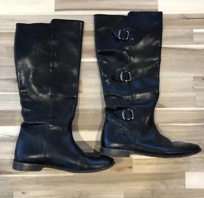 Frye Paige 77066 Black Leather 3 Buckle Tall Riding Boots Women's Size 7.5 • $40