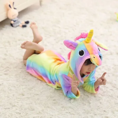 Kids Child Unicorn Bathrobe Hooded Dressing Gown Animal Kigurumi Cosplay Costume • £9.49