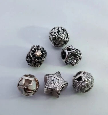 £42.46 • Buy Lot Of 6 Sterling Silver PANDORA Charms Beads All With Repeating Designs