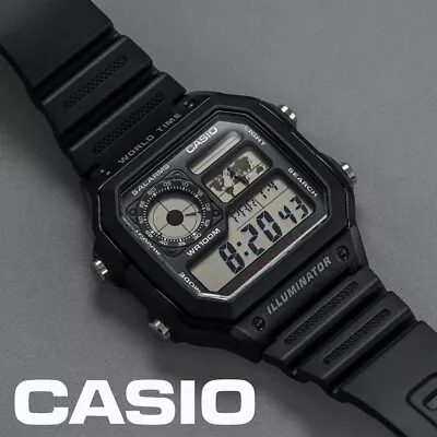 CASIO ROYALE AE-1200WH-1A World Time Digital Watch 100m (10ATM) • $40