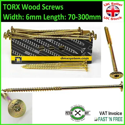 £1.09 • Buy YELLOW WOOD SCREWS Long WAFER HEAD TORX Self Tapping Chipboard 6 Mm 70-300 Mm