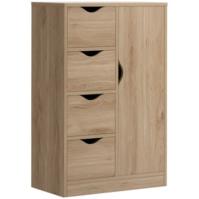 £56.99 • Buy HOMCOM Freestanding Bathroom Cabinet With 4 Drawers And Door Cupboard Natural