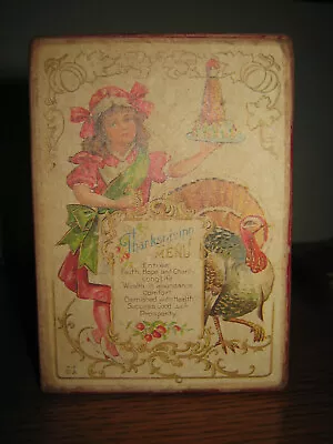 Thanksgiving Menu Folk Art Decorative Box.  4-1/2  X 3-1/4  X 2  • $32.50