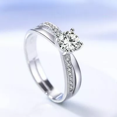 Women Girls Crystal Stone Adjustable Ring 925 Sterling Silver Jewellery Gift UK • £3.99