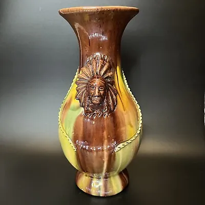 American Art Pottery Blended Majolica Vase ~ Sitting Bull Effigy • $45