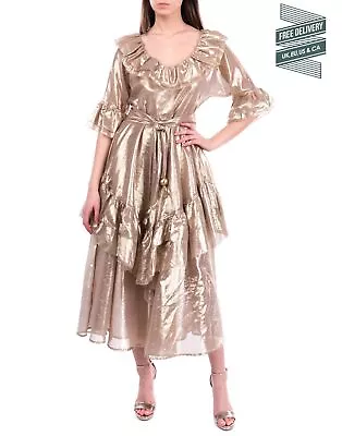 RRP€830 LISA MARIE FERNANDEZ Midi Dress Size 1 S Ruffle Metallic Made In USA • $160.30