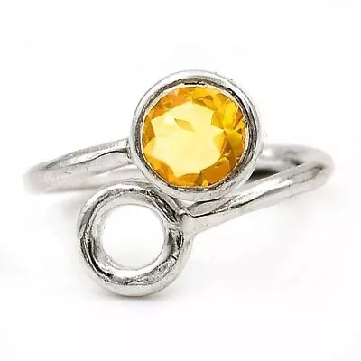 Natural Golden Citrine 925 Solid Sterling Silver Ring Sz 7 K4-6 • £8.10