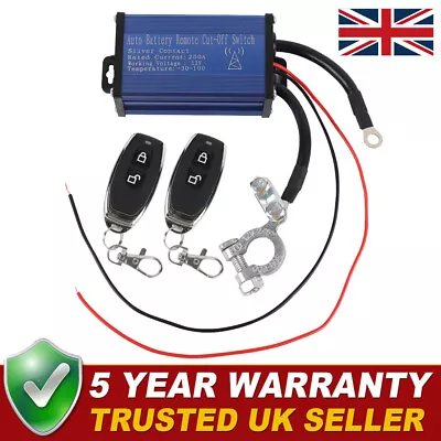 Wireless Dual Remote Car Battery Master Disconnect Cut Off Kill Switch Isolator • £20.89