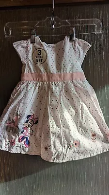 Disney Baby 12 Months Pink Polkadot Embroidered Minnie Mouse Dress 3 Piece • $14.99