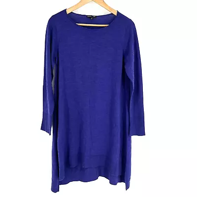 Eileen Fisher Tunic Sweater Size Medium Womens Purple Merino Wool Pullover Knit • $62.99