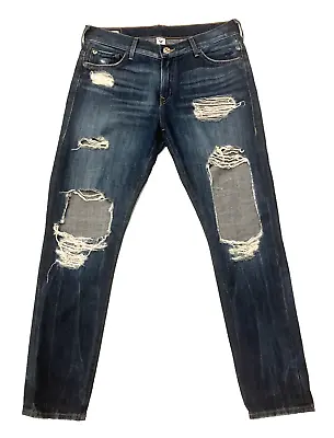 True Religion Cameron Jeans Womens 27 Blue Slim Boyfriend 32x29 Distressed USA • $55.94