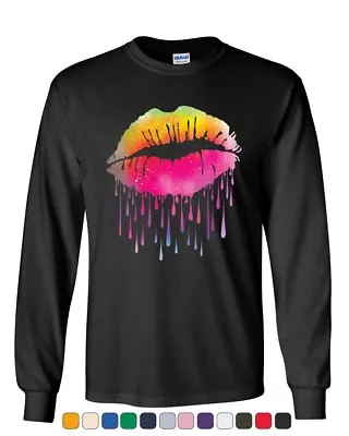 Dripping Neon Lips Long Sleeve T-Shirt Lips Like Sugar Kiss Love Sexy Melt Tee • $28.95