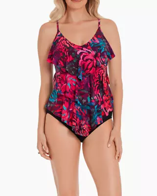 NWT- Miraclesuit Magicsuit 'Rita' Tiered Ruffle Tankini Top Coral Springs - 10 • $48.97