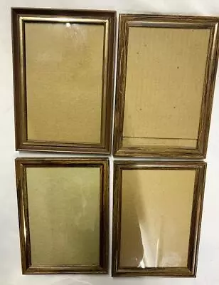 Vintage Lot Of 4 Metal Gold Tone Faux Wood Picture Frames Photo Decor 5x7 • $19.99