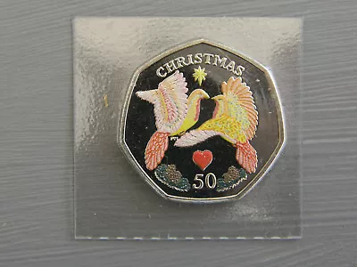 2006 Isle Of Man Coloured Christmas 50p Turtle Doves  50 Pence Coin Unc+coa • £139.99