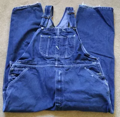 ROEBUCKS Genuine Vintage Denim Bib Overalls Mens 46x30 Lots Of Pkts Metal Trim • $15