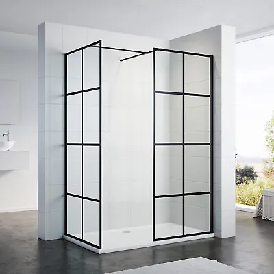 Black Wet Room Shower Enclosure And Tray Walk In Cubicle Screen 8mm Glass Door • £391.99
