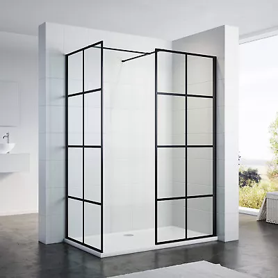 Black Wet Room Shower Enclosure And Tray Walk In Cubicle Screen 8mm Glass Door • £391.99