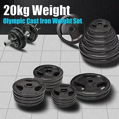 Total 20kg Olympic Cast Iron Hammertone Weight Plate Set - Energetics Home Gym • $71.07