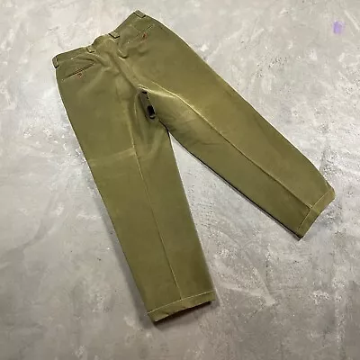 VTG HART SCHAFFNER MARX Corduroy Pants 34x30 Pleated Loose Cuffed Brown Green • $32.49