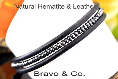 GENUINE Hematite Leather NEW Armband Wristband Men Bracelet 1B-359 • £15.47