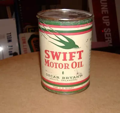 Vintage Swift Motor Oil 1 Quart Can Oscar Bryant Hollis Oklahoma Bird Picture • $75