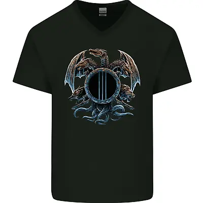 £11.99 • Buy Three Headed Dragon Fantasy SCI-FI Mens V-Neck Cotton T-Shirt