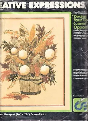 SEALED Vintage Crewel 1984 Kit 1040 Autumn Bouquet 16  X 20  Creative Expression • $18.50