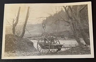 ATQ C.1910s Photo Horse Drawn Cart Farm Equipment Lantern Wooded Landscape • $18.49