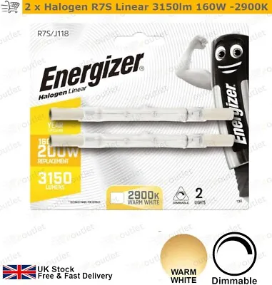 2 X Energizer LINEAR 118mm R7s 3150lm Halogen Bulb 240V 160W/200W Dimmable • £4.25