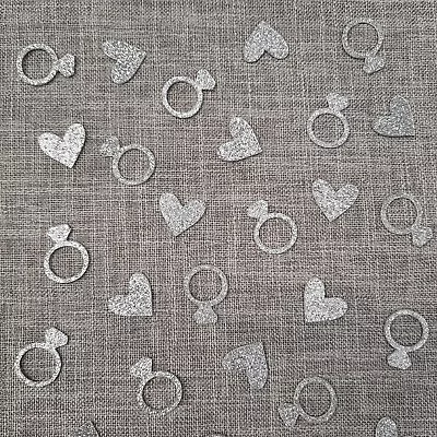 50 Silver Glitter Ring & Heart Table Confetti Hen Party/Engagement/Wedding • £3.49
