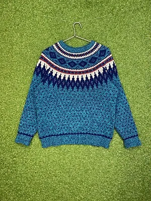 Vintage Woolrich Fair Isle Nordic Sweater Mens Size Large Wool Blend Blue Aztec • $29.99