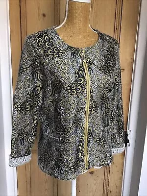 Size L /14? Jacket Lightweight Gold Yellow Paisley Style Zip Up • £7.99