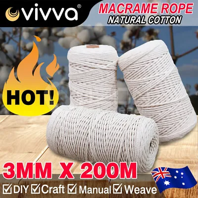 $11.99 • Buy VIVVA 5mm Natural Cotton Twisted Cord Craft Macrame Rope Weaving Wire