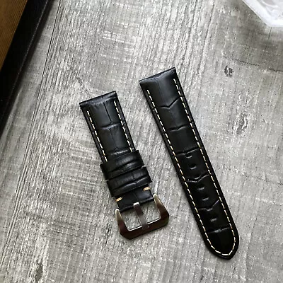 Black Grain Leather Watch Strap For Panerai Luminor Marina PAM 22mm 24mm 26mm • £38