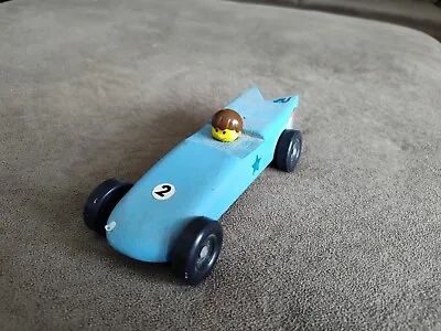 Vintage Wooden Pinewood Derby Race Car Blue W/Figure Head • $29.99