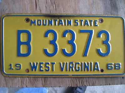 Vintage 1968 WEST VIRGINIA Mountain State License Plate  B3373 • $25.50