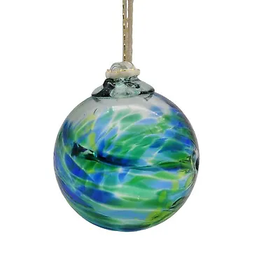 Vintage Hand Blown Art Glass Witch Ball Ornament Sun Catcher Blue Green • $25.88