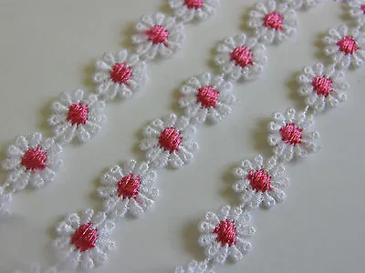 15/30/45/60 WHITE & PINK COTTON LACE DAISY MOTIFS Sew On Flower Appliques LC1 • £2.85