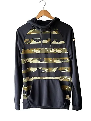 Nike Dri-Fit Training Hoodie Size S Black Camo Striped Funnel Neck Sweatshirt • $24.59