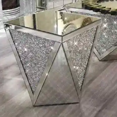 Crushed Diamond Shape Mirrored Table Lamp End Side Table Console Table 47x47cm • £124.99