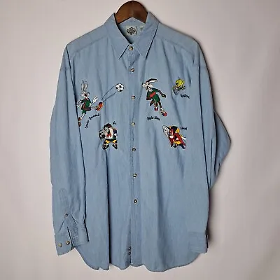 $29.99 • Buy Vintage Acme Clothing Shirt Mens Large Blue Chambray Button Front Looney Tunes