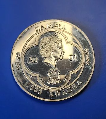 2001 Zambia 1000 Kwacha.  Circulated Copper/Nickel Coin.  Elizabeth & Victoria. • $10.80