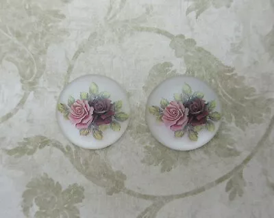 Vintage Cameos 18mm Round Cabochons Pink & Red 2 Roses Matte Crystal German 2pcs • $3.74