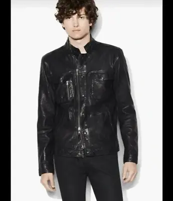 JOHN VARVATOS Black Sheep Skin Leather Jacket Size Small S • $500
