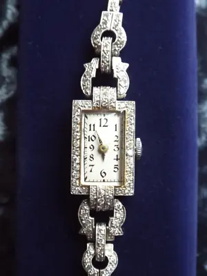 Vintage  Cocktail  Watch  Platinum  Cased  Diamond  Set  White  Gold  Strap • £1250