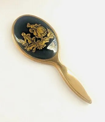Vintage LIMOGES Blue Gold Porcelain Gold Tone Metal Small Hand Mirror • $21.59